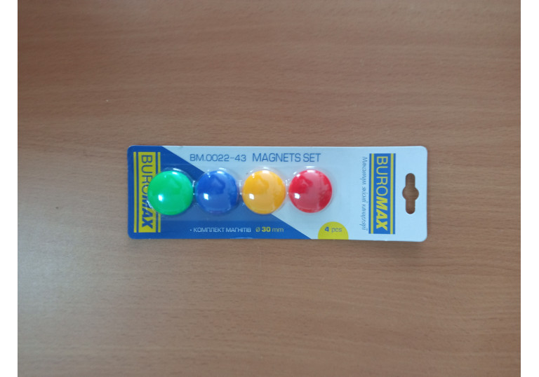 Набір магнітів для дошки BUROMAX 30мм х 4шт.BM.0022-43 Набір магнітів для дошки BUROMAX 30мм х 4шт.BM.0022-43
