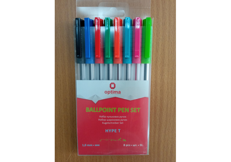 Набір ручок кулькових OPTIMA HYPE T 1,0 mm, 8 кольорів