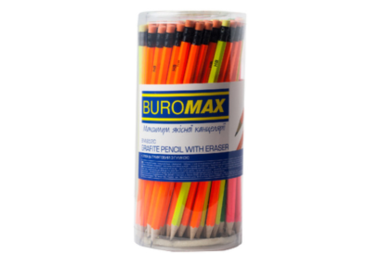 Олівець Buromax 8520 з гумкою NEON,HB