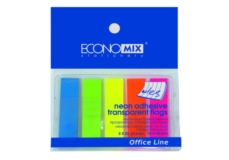Закладки пластикові Economix 12*45мм5неонових кольори Е20945